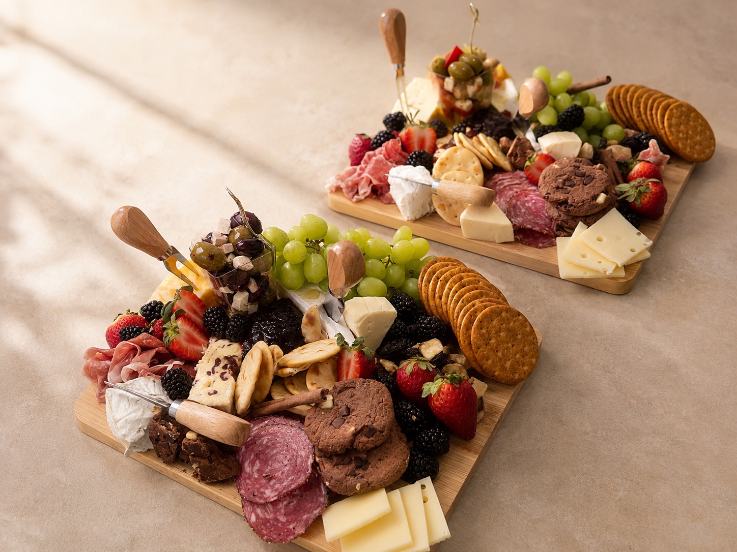 Prepared charcuterie boards for a catered gathering