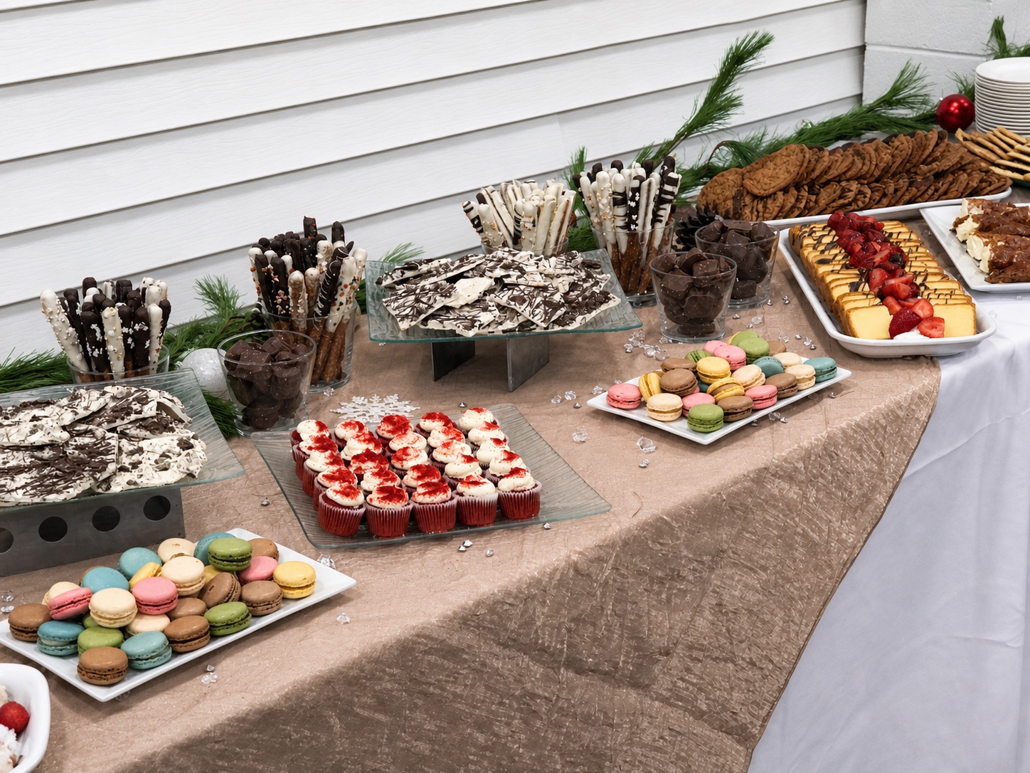 Dessert table arranged for a catered celebration