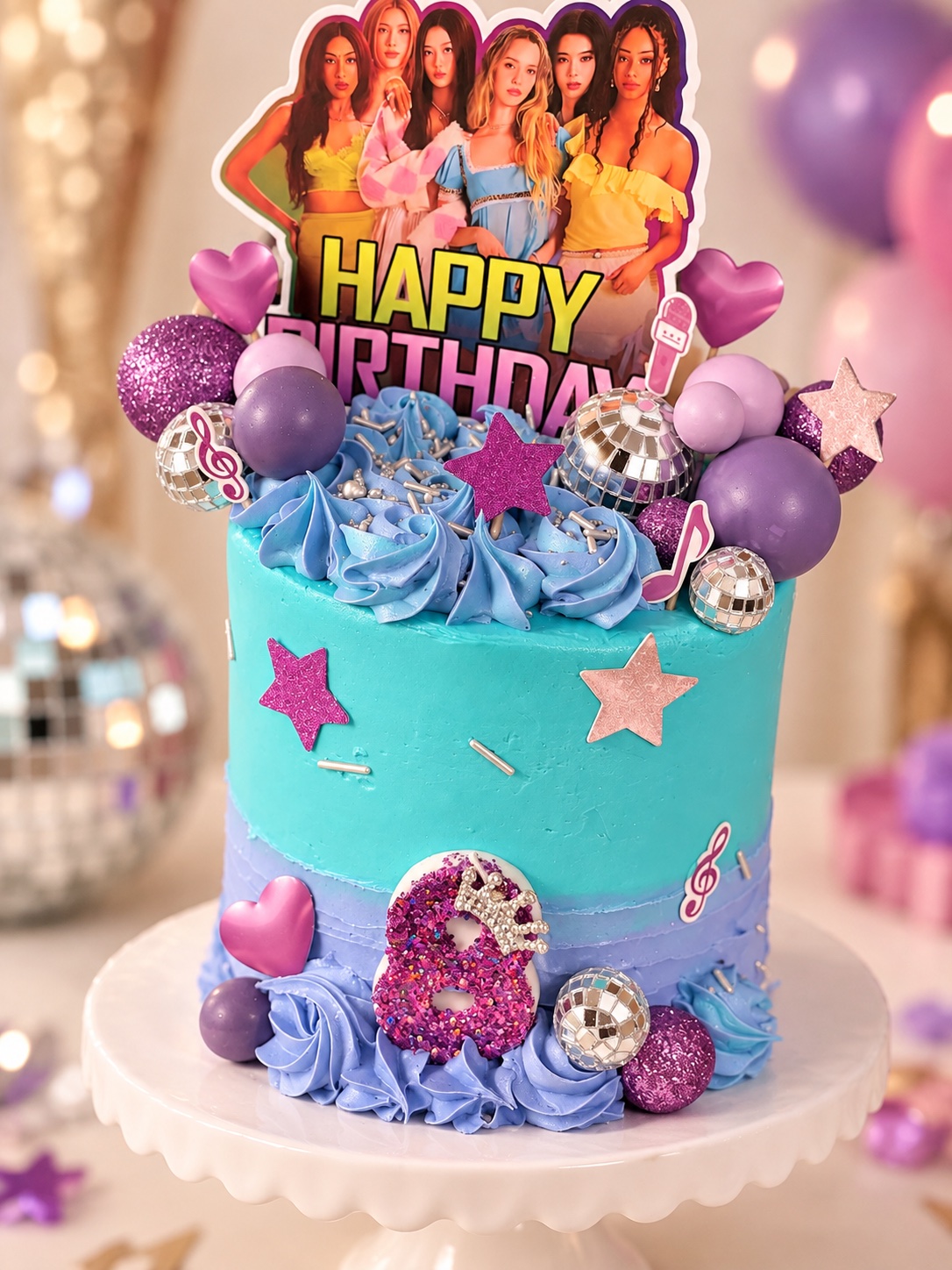 Colorful music-themed birthday cake