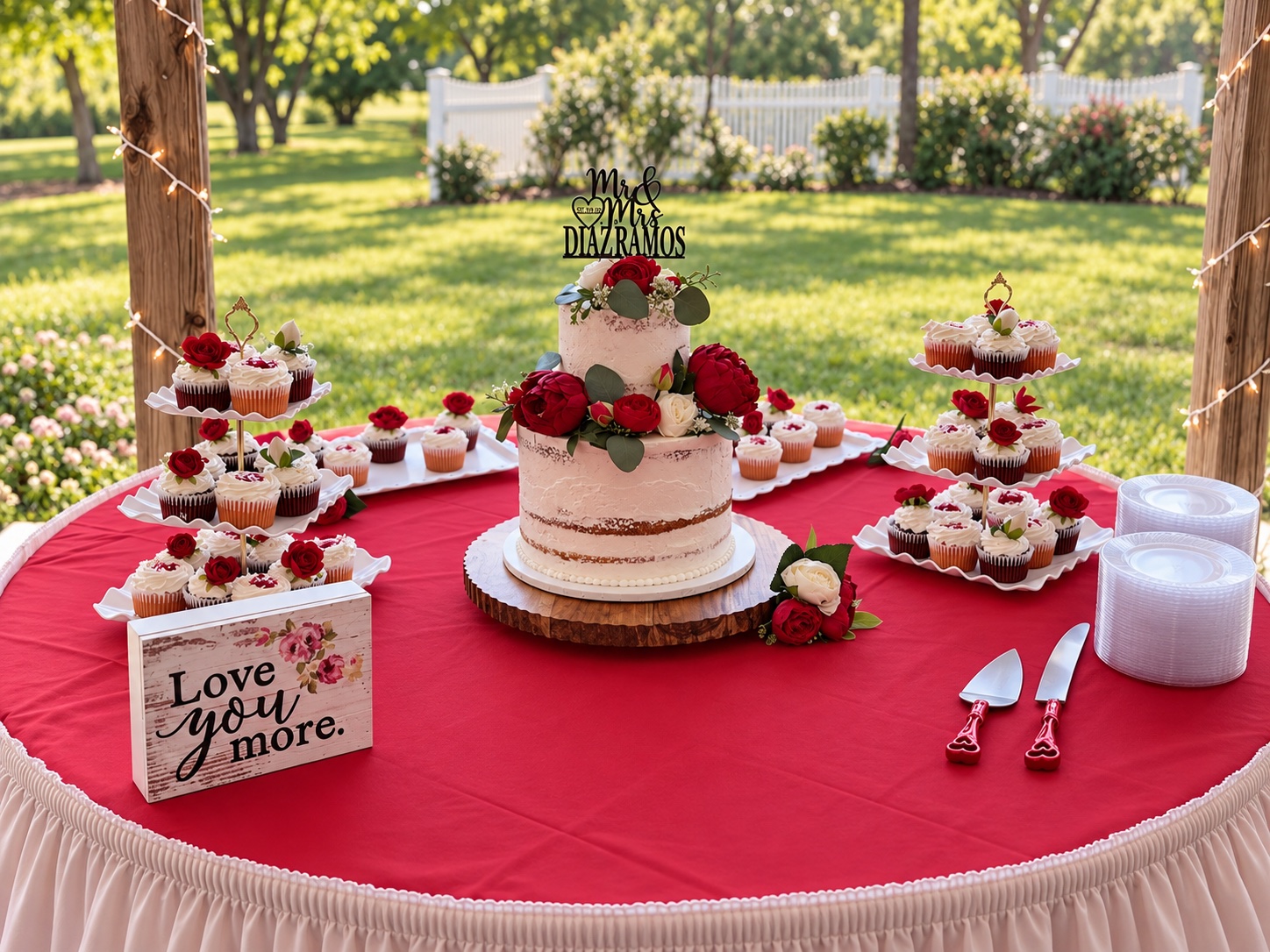 Outdoor wedding dessert table presented by Sugar & Soul